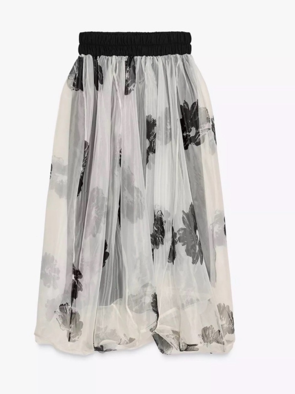 NWT Zara Organza Cream & Black Floral Strapless dress sz S - Picture 3 of 8